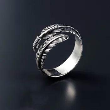 Bohemijos Naujų Dizainerių Senovinių Sidabro Spalvos Plunksnų Žiedai Moterų Retro Mados Reguliuojamo Dydžio Antikvariniai Atidaryti Piršto Žiedą
