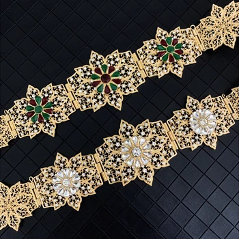 Naujas Marokas Prašmatnus Caftan Dress Diržai Gėlių Diržo Sagtis su Pilna Cirkonio Ilgai, Grandinės, Diržai Suknelė arabų Vestuvių Papuošalai