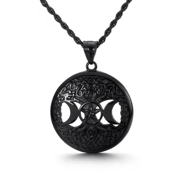 Pop Kūrybos Vikingų Gyvenimo Medis Amuletas Pakabukas Pentagram Mėnulis Nerūdijančio Plieno