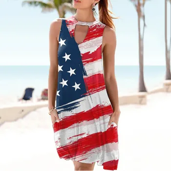Vasaros Seksualus Rankovių Atsitiktinis Paplūdimio Elegantiškas Nepriklausomybės Dieną, Šalies Skraiste Suknelės Moteris, Amerikos Vėliava Spausdinti Mados Mini Suknelė Nauja