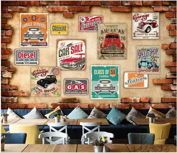 WDBH Pasirinktinius nuotraukų 3d tapetai Europos retro vintage skaldytų plytų sienos, klasikinių automobilių kambario 3d sienų freskomis tapetai, sienų ir 3 d