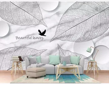 XUE SU Sienų dangos užsakymą didelis tapetai ranka-dažytos abstrakčiai juoda ir balta augalų lapai marmuro modelis fono sienos